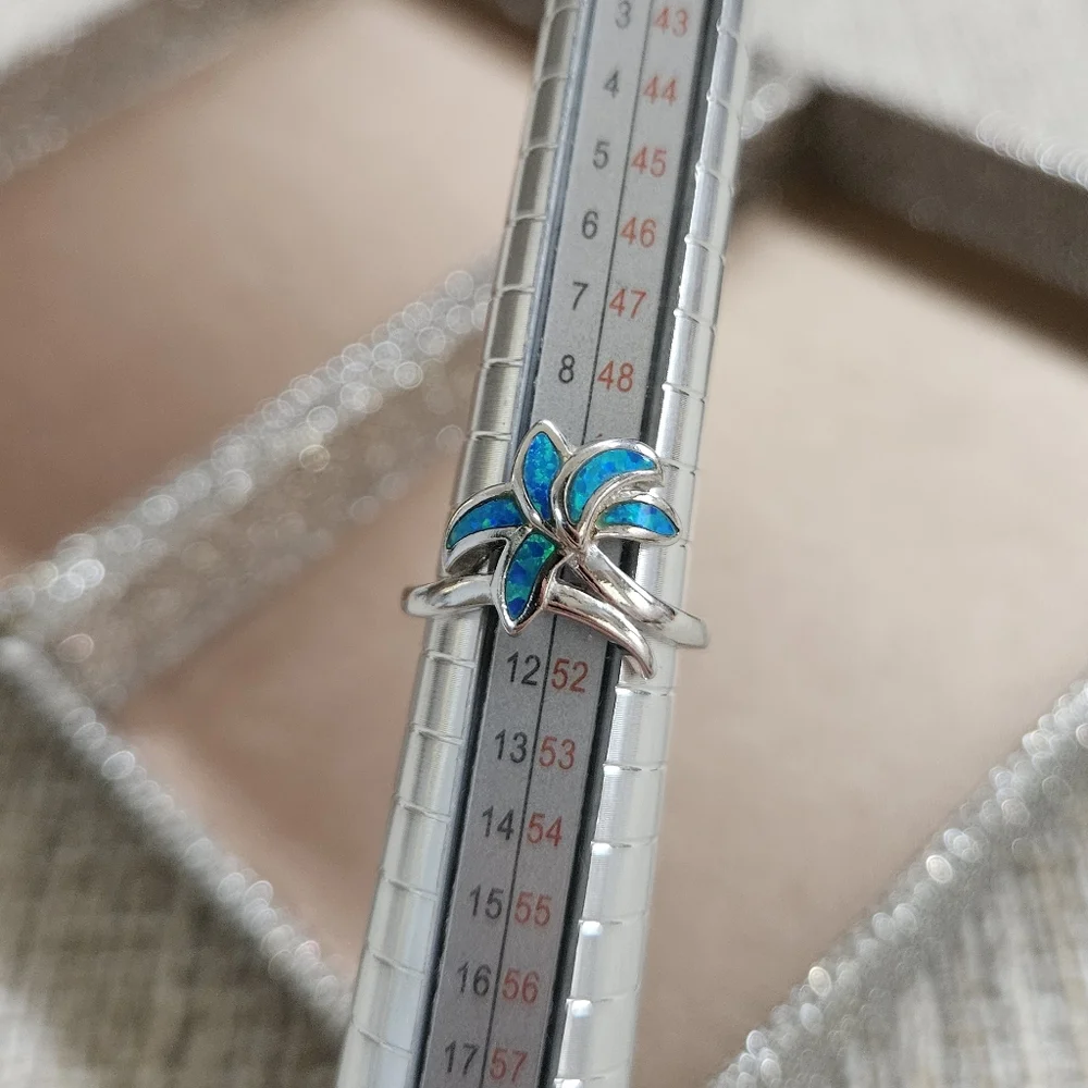Sterling Silver Opal Palm Tree Ring